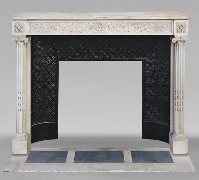 Louis XVI style mantel with Ionic half-columns in statuary marble Louis XVI style mantel with Ionic half-columns in statuary marble-0