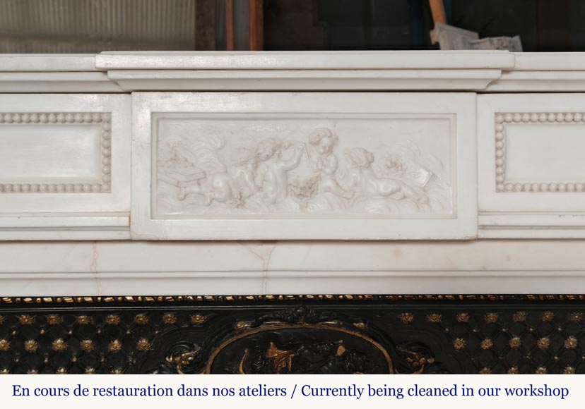 Louis XVI style mantel in statuary marble with Ionic columns Louis XVI style mantel in statuary marble with Ionic columns-1