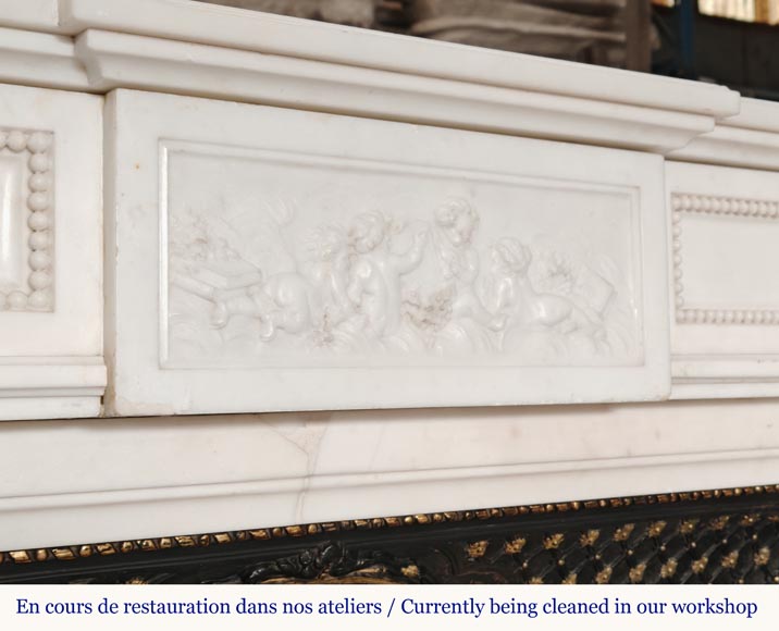 Louis XVI style mantel in statuary marble with Ionic columns Louis XVI style mantel in statuary marble with Ionic columns-2