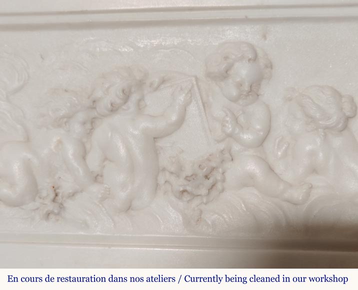 Louis XVI style mantel in statuary marble with Ionic columns Louis XVI style mantel in statuary marble with Ionic columns-3