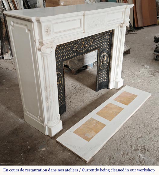 Louis XVI style mantel in statuary marble with Ionic columns Louis XVI style mantel in statuary marble with Ionic columns-4