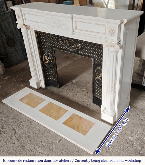 Louis XVI style mantel in statuary marble with Ionic columns Louis XVI style mantel in statuary marble with Ionic columns-10