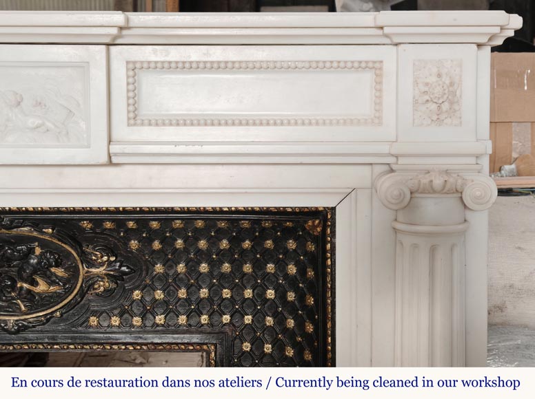 Louis XVI style mantel in statuary marble with Ionic columns Louis XVI style mantel in statuary marble with Ionic columns-11