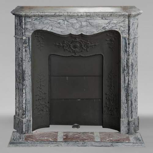 Small Louis XV style Pompadour mantel in Fleury blue marble