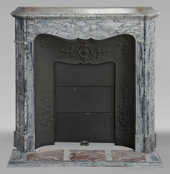 Small Louis XV style Pompadour mantel in Fleury blue marble Small Louis XV style Pompadour mantel in Fleury blue marble-0