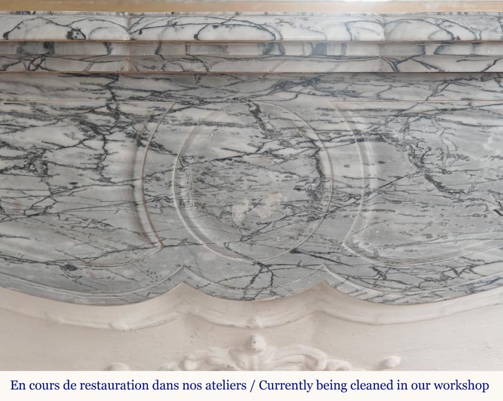 Small Louis XV style Pompadour mantel in Fleury blue marble Small Louis XV style Pompadour mantel in Fleury blue marble-1