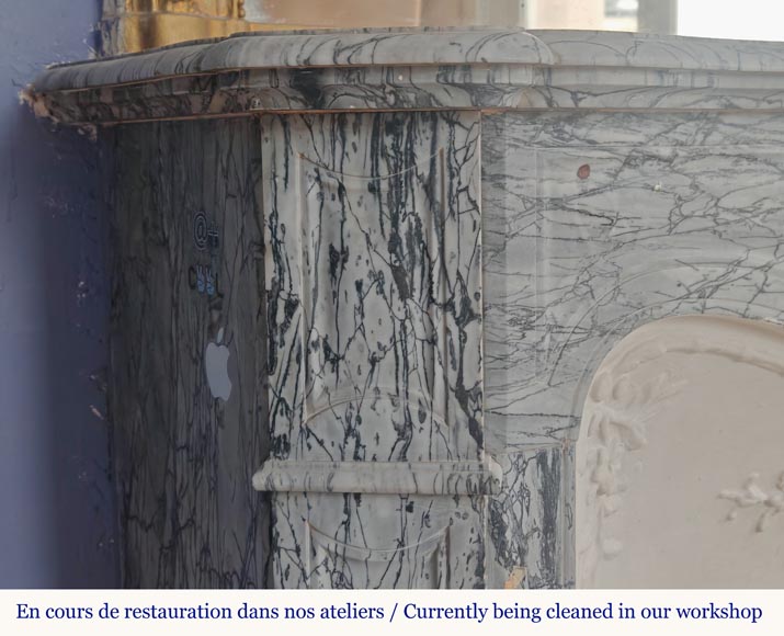 Small Louis XV style Pompadour mantel in Fleury blue marble Small Louis XV style Pompadour mantel in Fleury blue marble-3