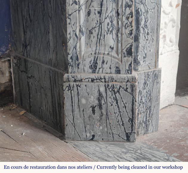 Small Louis XV style Pompadour mantel in Fleury blue marble Small Louis XV style Pompadour mantel in Fleury blue marble-4