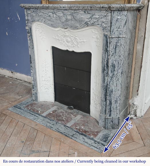 Small Louis XV style Pompadour mantel in Fleury blue marble Small Louis XV style Pompadour mantel in Fleury blue marble-5