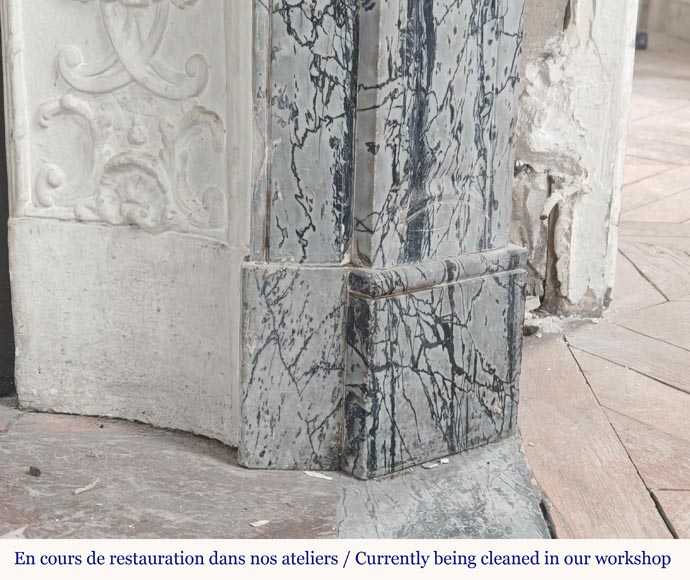 Small Louis XV style Pompadour mantel in Fleury blue marble Small Louis XV style Pompadour mantel in Fleury blue marble-7