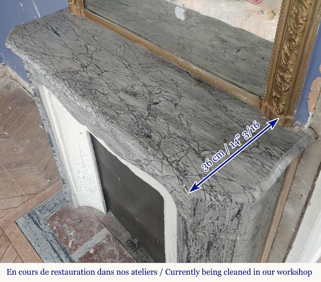 Small Louis XV style Pompadour mantel in Fleury blue marble Small Louis XV style Pompadour mantel in Fleury blue marble-10