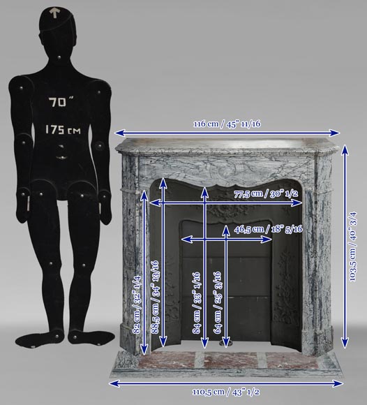 Small Louis XV style Pompadour mantel in Fleury blue marble Small Louis XV style Pompadour mantel in Fleury blue marble-11