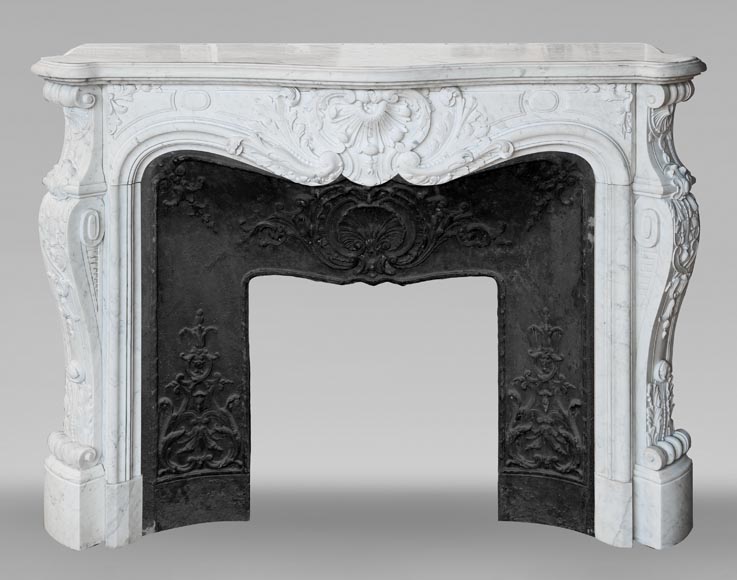 Louis XV style fireplace, highly sculpted in Carrara marble, from northern France Louis XV style fireplace, highly sculpted in Carrara marble, from northern France-0