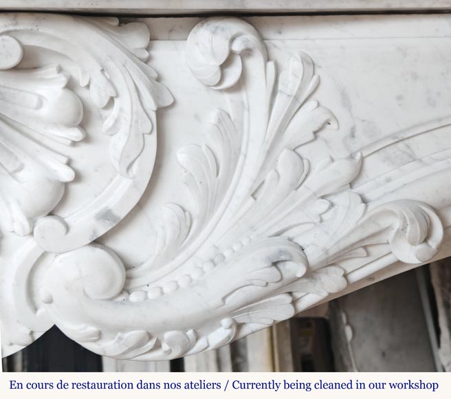 Louis XV style fireplace, highly sculpted in Carrara marble, from northern France Louis XV style fireplace, highly sculpted in Carrara marble, from northern France-3