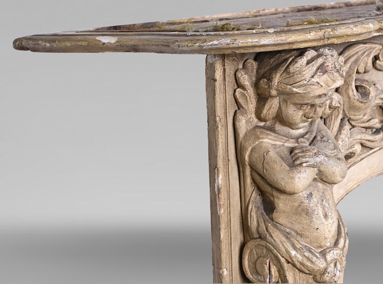 Carved wooden fireplace with putti decoration – Late 18th century Carved wooden fireplace with putti decoration – Late 18th century-6