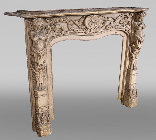 Carved wooden fireplace with putti decoration – Late 18th century Carved wooden fireplace with putti decoration – Late 18th century-7