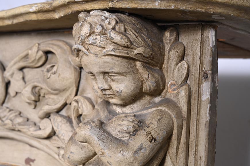 Carved wooden fireplace with putti decoration – Late 18th century Carved wooden fireplace with putti decoration – Late 18th century-11