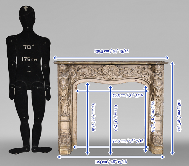 Carved wooden fireplace with putti decoration – Late 18th century Carved wooden fireplace with putti decoration – Late 18th century-18