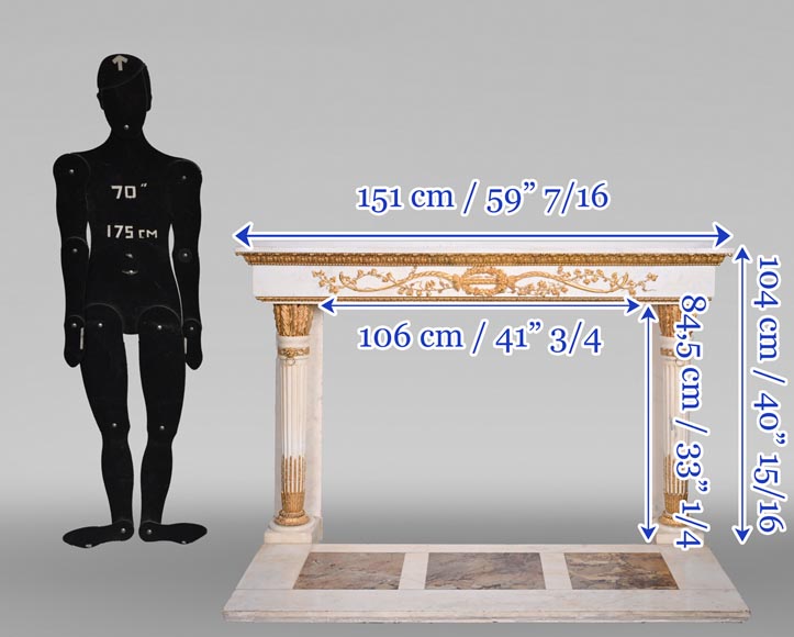 Very beautiful antique Louis XVI style fireplace in Statuary Carrara marble with quiver-shaped columns, after the model from the Chateau of Fontainebleau Very beautiful antique Louis XVI style fireplace in Statuary Carrara marble with quiver-shaped columns, after the model from the Chateau of Fontainebleau-13
