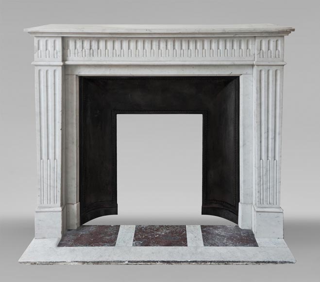 Louis XVI style fireplace in Carrara marble, decorated with rudentée fluting Louis XVI style fireplace in Carrara marble, decorated with rudentée fluting-0
