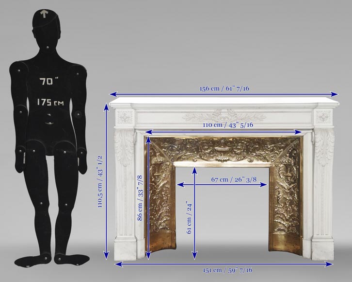 Large Louis XVI style fireplace with acanthus leaves and pearls, in statuary marble Large Louis XVI style fireplace with acanthus leaves and pearls, in statuary marble-15