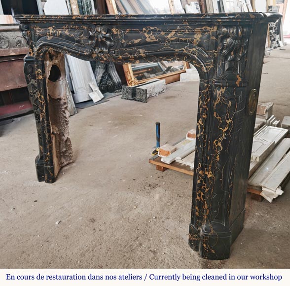 Louis XV style fireplace with shells in Portor marble Louis XV style fireplace with shells in Portor marble-6