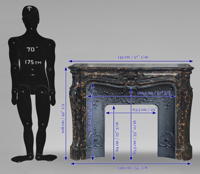 Louis XV style fireplace with shells in Portor marble Louis XV style fireplace with shells in Portor marble-10