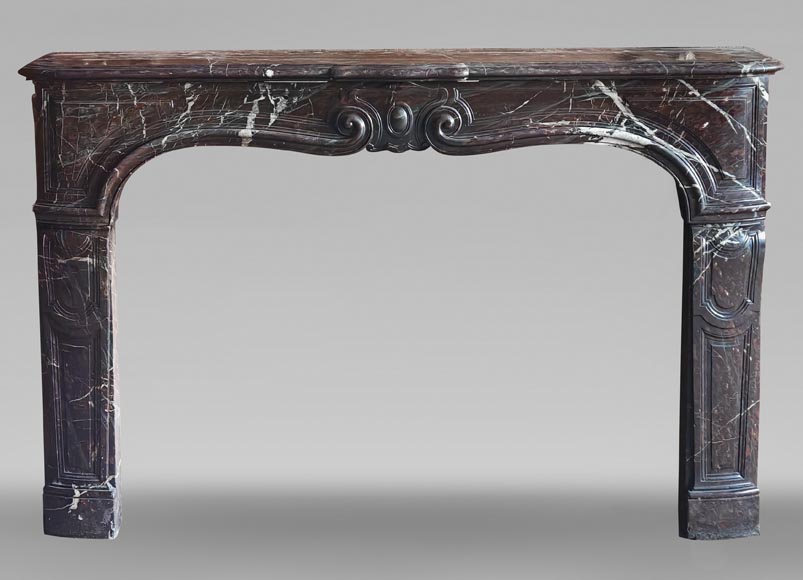 Louis XV period fireplace with molded entablature, in Campan marble-0