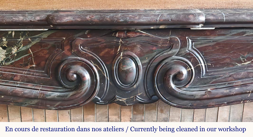 Louis XV period fireplace with molded entablature, in Campan marble-1