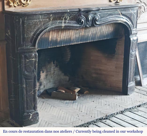 Louis XV period fireplace with molded entablature, in Campan marble-2