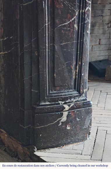 Louis XV period fireplace with molded entablature, in Campan marble-4