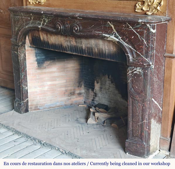 Louis XV period fireplace with molded entablature, in Campan marble-5