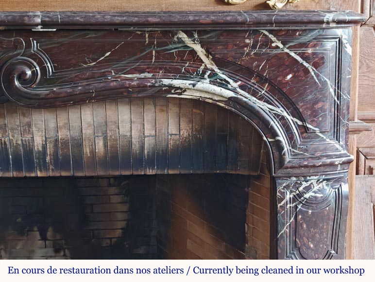 Louis XV period fireplace with molded entablature, in Campan marble-6