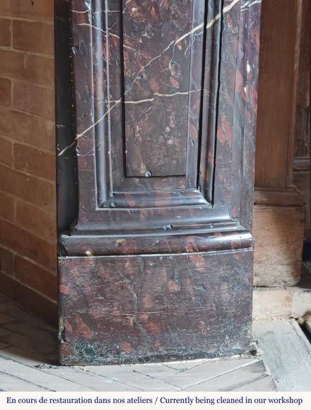 Louis XV period fireplace with molded entablature, in Campan marble-7