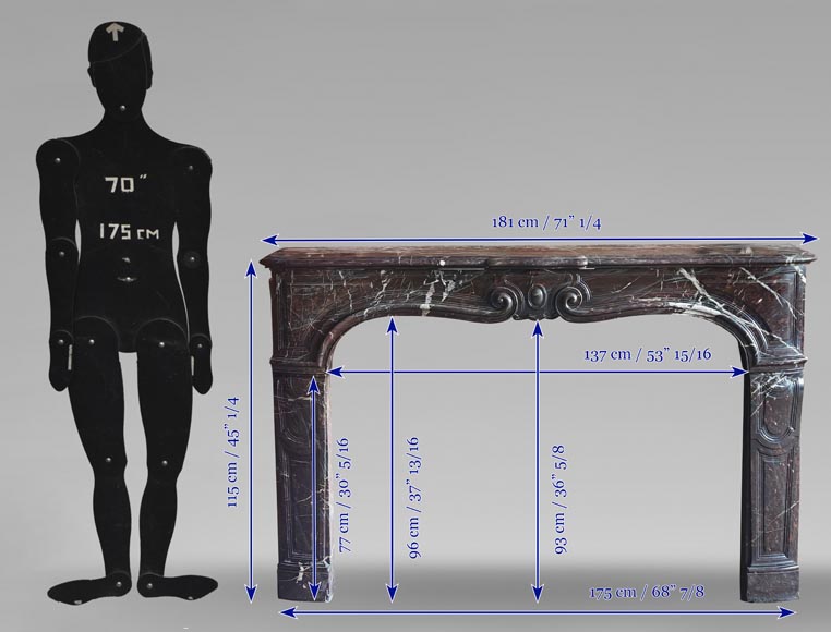 Louis XV period fireplace with molded entablature, in Campan marble-9