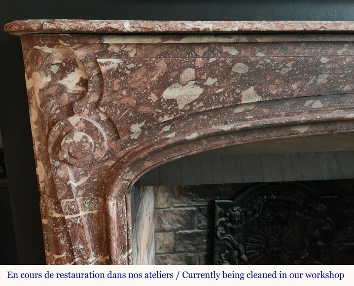 Regency period fireplace with scroll decoration in red breccia marble-3