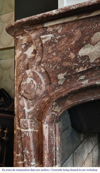 Regency period fireplace with scroll decoration in red breccia marble-4