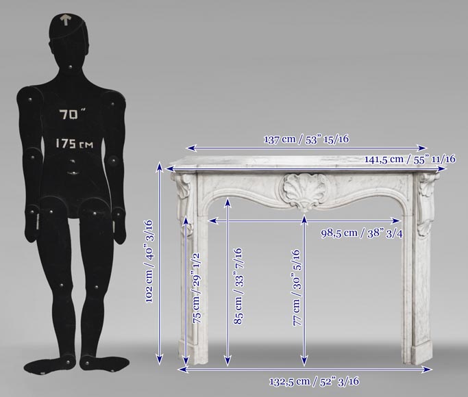 Louis XV style fireplace in Carrara marble decorated with a shell Louis XV style fireplace in Carrara marble decorated with a shell-8