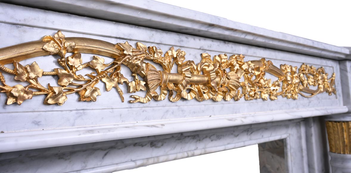 Louis XVI Fireplace in White Marble and Gilt Bronze Louis XVI Fireplace in White Marble and Gilt Bronze-2