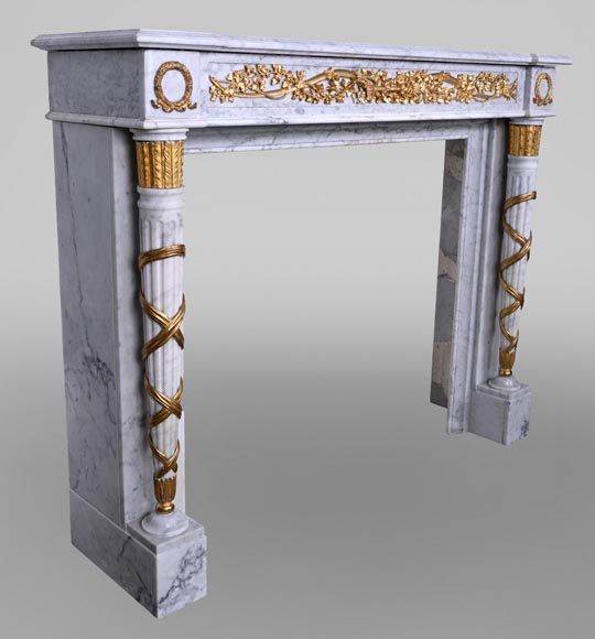 Louis XVI Fireplace in White Marble and Gilt Bronze Louis XVI Fireplace in White Marble and Gilt Bronze-5