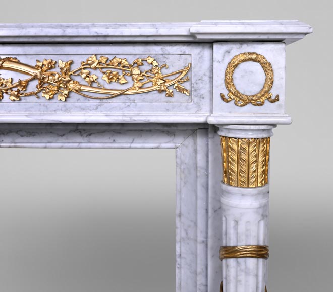 Louis XVI Fireplace in White Marble and Gilt Bronze Louis XVI Fireplace in White Marble and Gilt Bronze-6