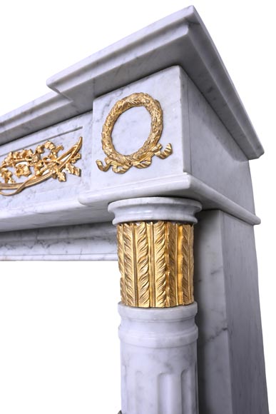 Louis XVI Fireplace in White Marble and Gilt Bronze Louis XVI Fireplace in White Marble and Gilt Bronze-7