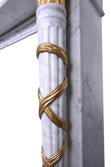 Louis XVI Fireplace in White Marble and Gilt Bronze Louis XVI Fireplace in White Marble and Gilt Bronze-8