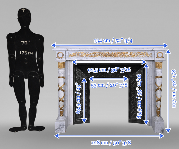 Louis XVI Fireplace in White Marble and Gilt Bronze Louis XVI Fireplace in White Marble and Gilt Bronze-12