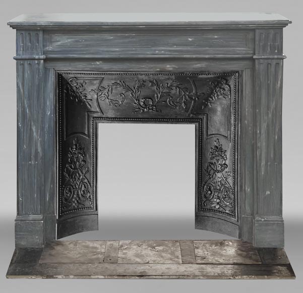 Louis XVI style fireplace in blue turquin marble, with single fluting Louis XVI style fireplace in blue turquin marble, with single fluting-0