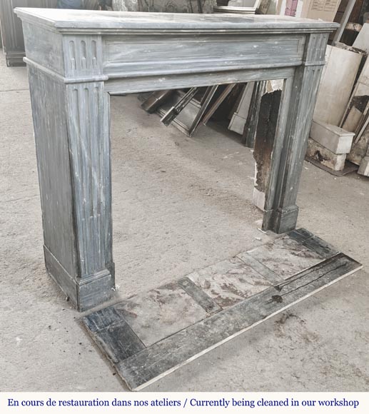 Louis XVI style fireplace in blue turquin marble, with single fluting Louis XVI style fireplace in blue turquin marble, with single fluting-2