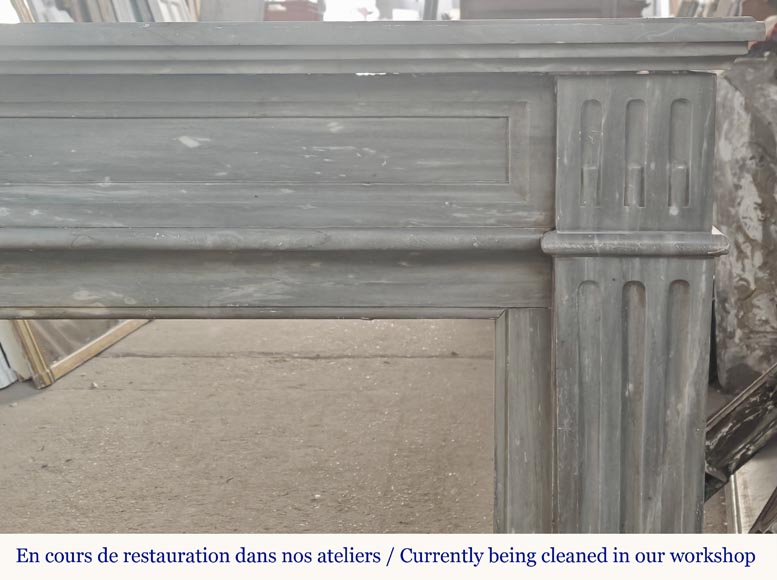 Louis XVI style fireplace in blue turquin marble, with single fluting Louis XVI style fireplace in blue turquin marble, with single fluting-6