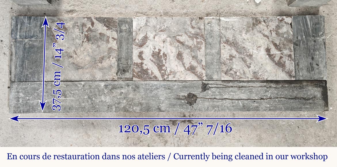 Louis XVI style fireplace in blue turquin marble, with single fluting Louis XVI style fireplace in blue turquin marble, with single fluting-8