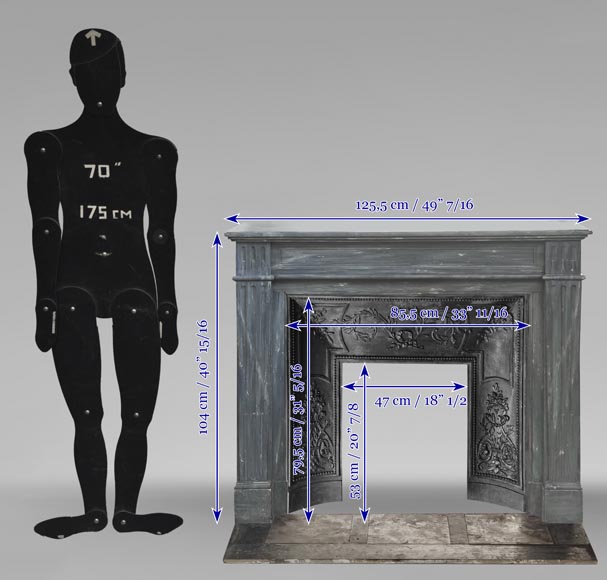 Louis XVI style fireplace in blue turquin marble, with single fluting Louis XVI style fireplace in blue turquin marble, with single fluting-10