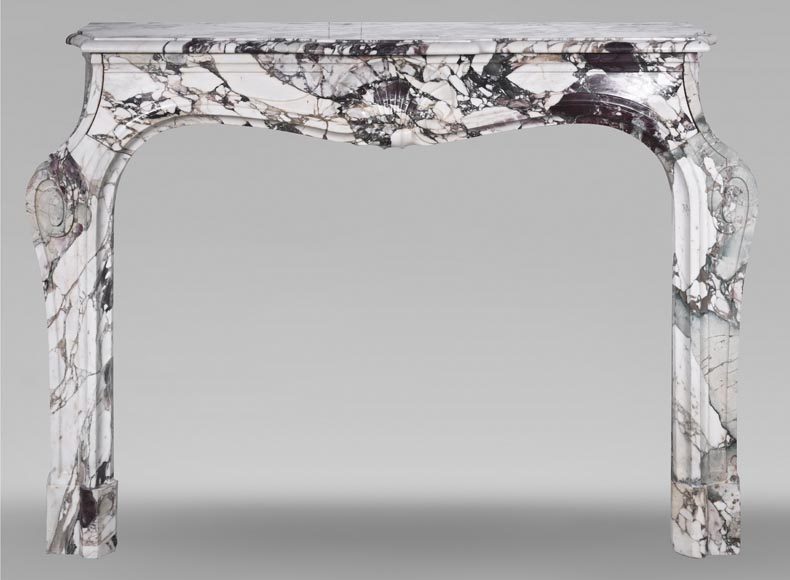 Louis XV style fireplace in purple breccia, decorated with a shell Louis XV style fireplace in purple breccia, decorated with a shell-0